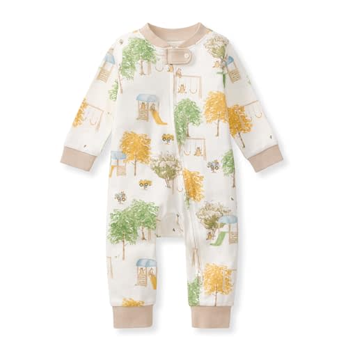 Burt's Bees Baby Boys Sleep and Play PJs, 100% Organic Cotton One-Piece Zip Front Romper Jumpsuit Pajamas