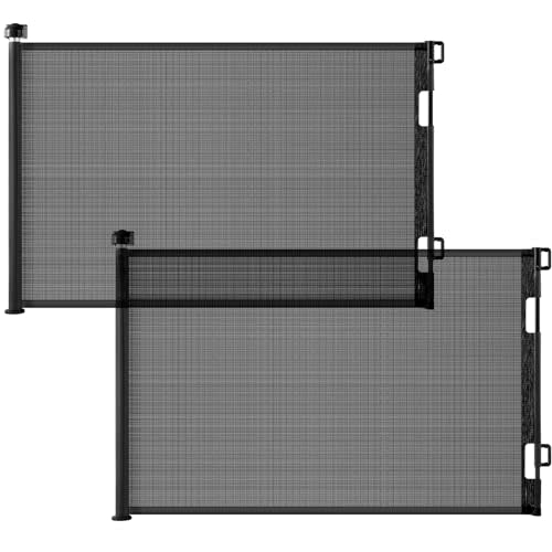 Cumbor 2 Pack Safety Gate Retractable Gates for Stairs, Mesh Dog Gate for The House, Wide Pet Gate 33" Tall, Extends to 55" Wide, Long Gates for Doorways, Hallways, Indoor/Outdoor(Black)