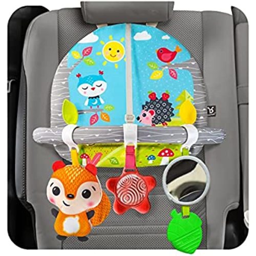 Car Seat Toys for Babies - Double Sided Rear Facing Carseat Toy with Baby Mirror for Infants Girls and Boys 0+ Month by BENBAT - Blue