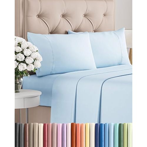 Twin 4 Piece Bed Sheet Set - Comfy, Breathable & Cooling Sheets - Baby Blue