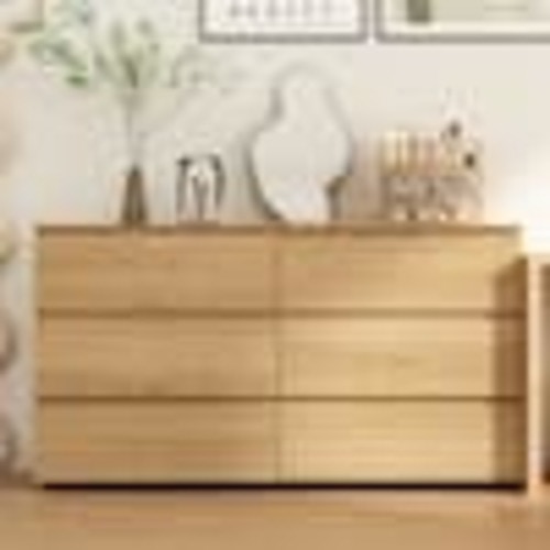 FUFU&GAGA Yellow Wood Grain 6 Drawers 59 in. W Wooden Chest of Drawers, Dresser, Storage Cabinet L-THD-200151-05