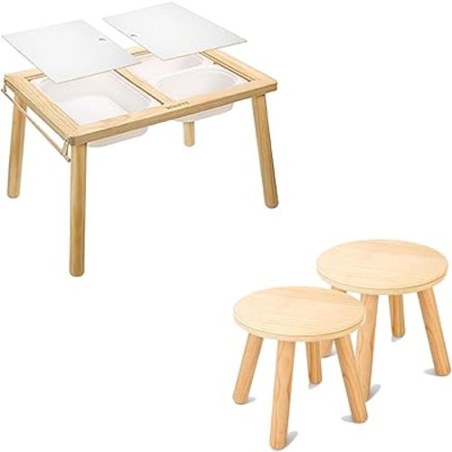 Sensory Tables + 2Pack Wooden Step Stools for Kids Toddler