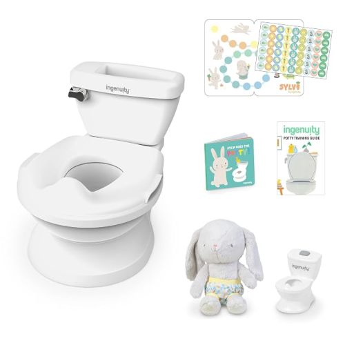 Ingenuity My Size Potty Pro 2-in-1 Potty Training Toilet, Floor Potty with Removable Potty Seat for Standard Toilets, Realistic Flushing Sound, For Toddlers Ages 18+ months, Up to 50 lb