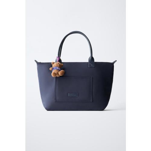 NYLON TOTE BAG WITH TEDDY BEAR CHARM