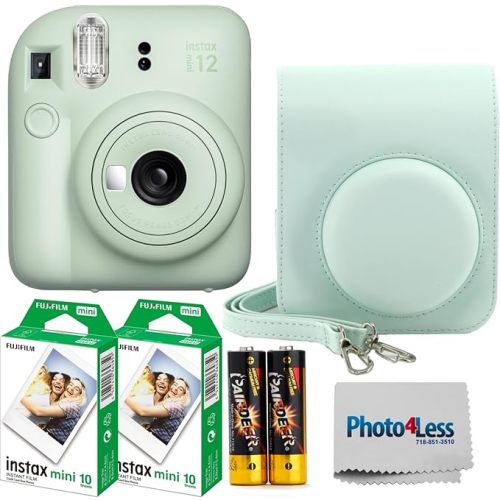Fujifilm Instax Mini 12 Instant Film Camera Lilac Purple, Fujifilm Instax Mini Twin Pack Instant Film 20 Sheets, Case, Accessory Bundle