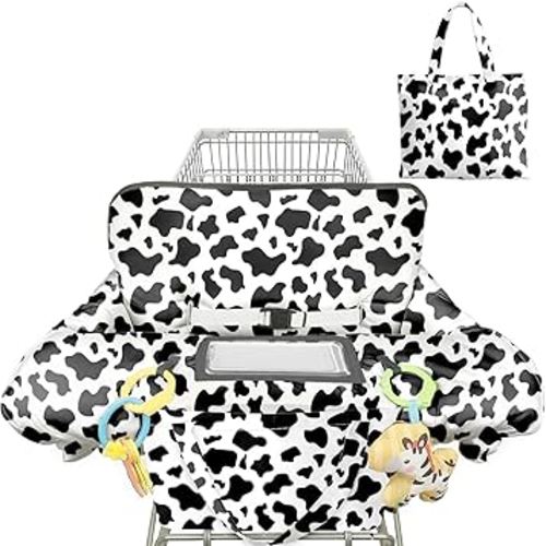 Shopping Cart Cover for Baby 2-in-1 High Chair Cover with Safety Harness Multifunctional Cow Pattern Cart Covers for Babies Soft Padded Grocery Cart Cover for Baby Boy Girl
