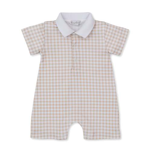Gingham Traditions Tan Short Playsuit w/ Collar