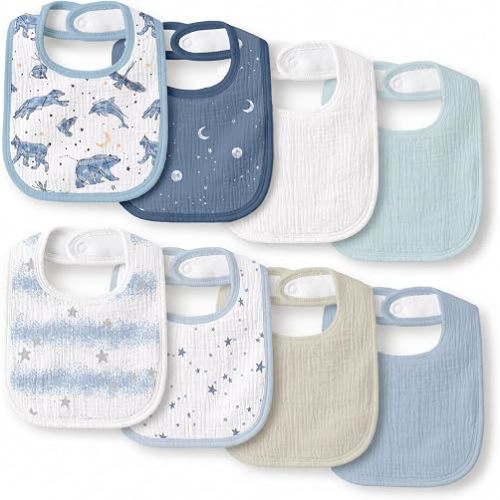 Muslin Bibs for Baby Boy, Adjustable Fit for Drooling and Teething Toddler