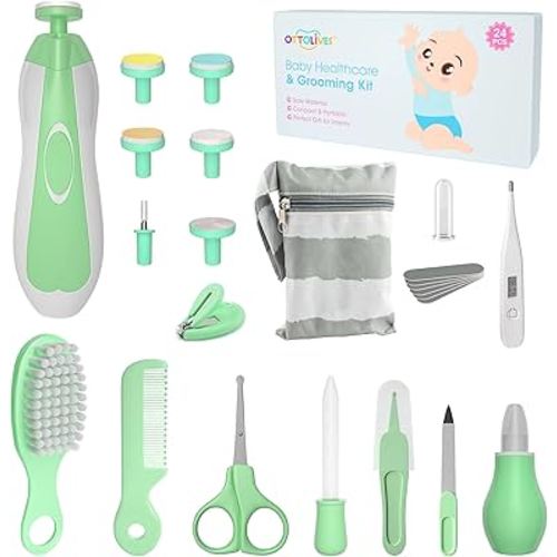 OTTOLIVES Baby Healthcare and Grooming Kit, 24 in 1 Baby Electric Nail Trimmer Set Newborn Nursery Health Care Set for Newborn Infant Toddlers Baby Boys Girls Kids (0-3 Years+) (Green)