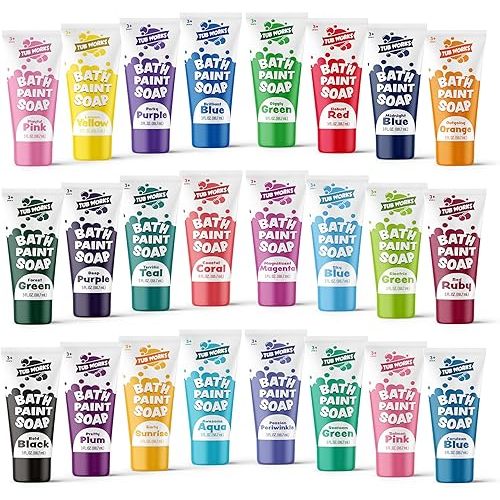 Tub Works® Bath Paint Soap Bath Toy, 24 Pack | Non-Toxic, Washable Bath Paint for Finger Painting in the Tub | Ideal Toddler Bath Toys for Creative Play | Classic & Pastel Bath Colors for Kids Bath