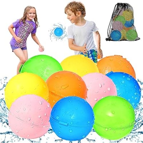 SOPPYCID 10PCS Reusable Water Balloons Quick Fill for Kids, Refillable Magnetic Water Balloons for Pool & Beach, Water Ball Toys for Summer Outdoor Games, Outside Activities