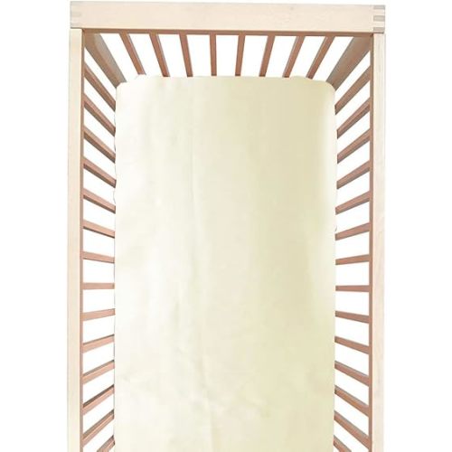 100% Mulberry Silk Crib Sheet for Baby Hair, Standard Crib Mattress Sheet for Boys & Girls, Soft Smooth Breathable Baby Crib Fitted Sheets 28x52, Beige