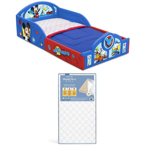 Disney Mickey Mouse Plastic Sleep and Play Toddler Bed & Simmons BeautySleep Kids Radiant Diamond Crib and Toddler Mattress