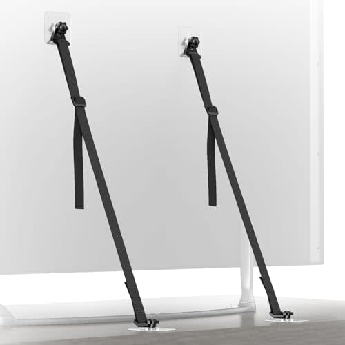 2 Pcs Tv Safety Straps Adjustable,No Drill Anti Tip Furniture Anchors for Baby Proofing,Adhesive/Screw Fastening Type Furniture Wall Anchor, Earthquake Straps