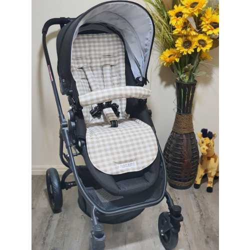 Pram/stroller seat liner-Lion brown gingham-Australian made