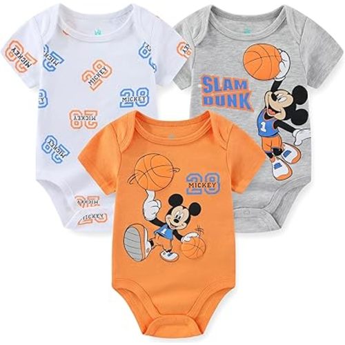 Disney Baby Boys Mickey Mouse 3 Pack Bodysuit for Newborn and Infant