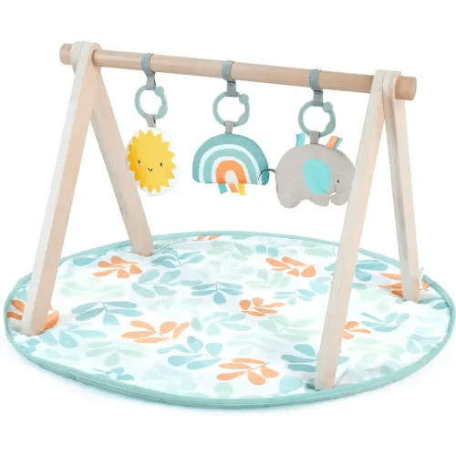 Ingenuity: ity Sun Valley Wooden Toy Arch & Play Mat, Foldable A-Frame Bar with 3 Removable Toys, Machine-Washable Mat, Unisex, for Ages 0-36 Months