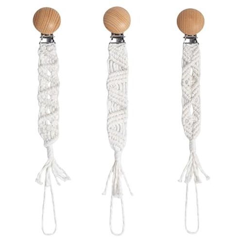 Boho Pacifier Clip for Boys Girls Pacifier Holder Leash Wooden Clips Handmade Braided Cotton Unisex Baby Shower Birthday Gift Christmas Gift (Pattern 5)