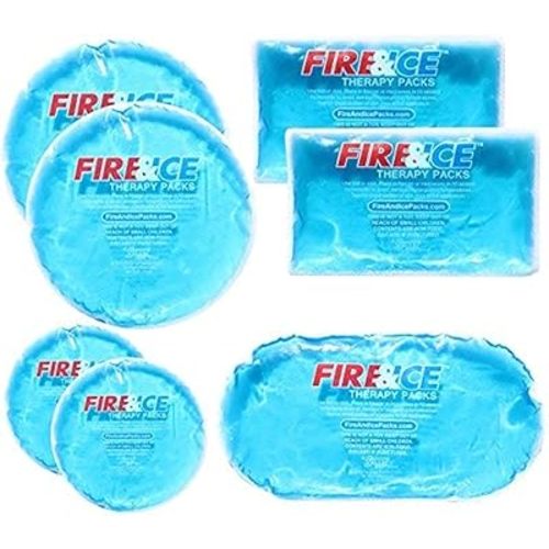 Fire & Ice Hot Cold Gel Packs-7 Reusable Packs in 4 Sizes for Multiple Applications – Muscle & Joint Pain, Sinus Relief, First Aid for Injuries, Tired Eyes, Child Boo Boos, or Keeping Lunches Cool