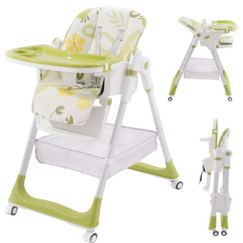 Ealing Folding Baby Children's High Chair Grows with Safety Belt 6 Months to 3 Years,Adjustable Height and Backrest (Green)