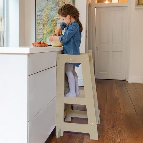 Stepup Baby Toddler Tower - Kids Helper Step Stool & Safety Rail for Child & Adjustable Height, Durable Non-Slip Platform for Kitchen & Bathroom Sink, Easy Assembly Toddlers Tower - Varnished