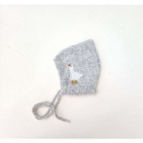 Made to Order Goose Embroidery Alpaca Baby Bonnet: Knit Pixie Hat, Unisex