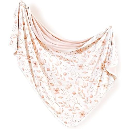 GRSSDER Super Soft Jersey Knit Swaddle Blanket for Baby Girls, Double Layer Reversible Receiving Blanket 34 x 44 Extra Large for Baby Swaddling, Pink Flora