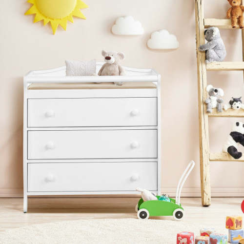 COSTWAY Baby Changing Table Infant Diaper With 3 Drawers and Safety Belt-White