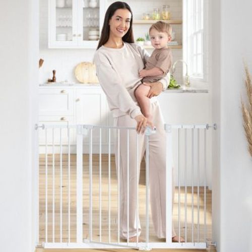 Comfy Cubs Baby Safety Gate - 3 Extensions Adjustable Q195 Steel Doorway Gate, Powder-Coated Finish, White