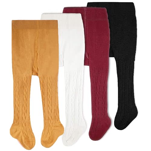CozyWay Baby & Toddler Tights - Baby Girl and Boy Leggins Cable Knit Comfy Cotton Infant Multicolor - 4 Pack