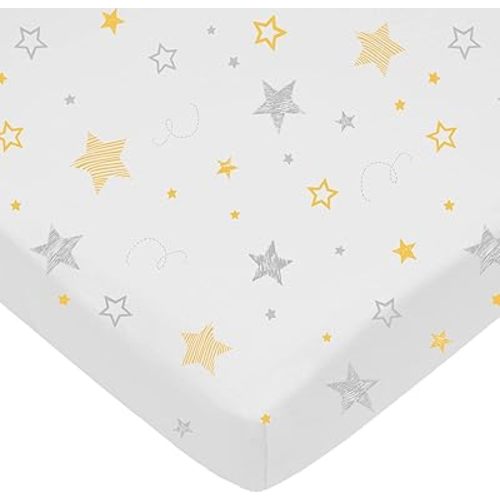 American Baby Company 100% Natural Cotton Fitted Pack and Play Sheet 39" x 27" - Soft & Breathable Pack N Play Sheet for Playpen, Playard & Mini Crib Mattress, Golden Yellow Star, for Boys & Girls