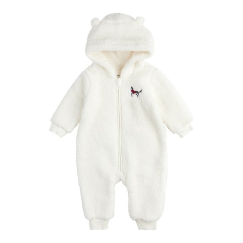 Husky Pup Appliqué Hooded Fleece Romper, 9-12M