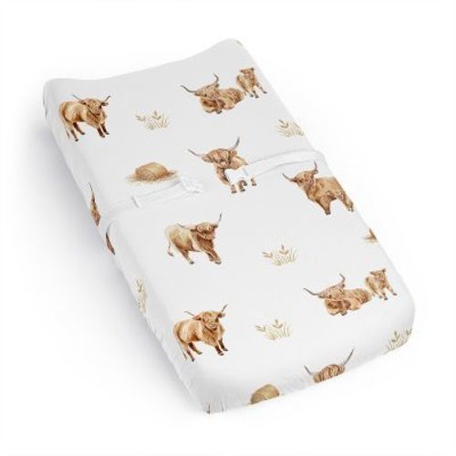 Sweet Jojo Designs Boy, Girl, Unisex/Gender Neutral Changing Pad Sheet - Boho Highland Cow Brown and Taupe
