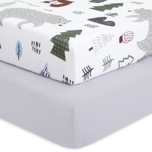 East Urban Home Evolur Grizzly Bear Collection ( 2pc Sheet Set ), Rocky Dark Grey & Bear Print | Wayfair