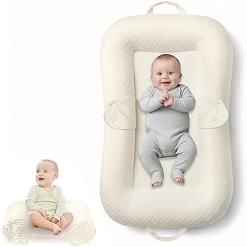 Baby Lounger Pillow : 2-in-1 Infant Lounger for Newborn 0-48 Months, Portable Tummy Time Mat for Home and Travel, Breathable & Soft Baby Seat for Baby, Babies Essentials Gifts