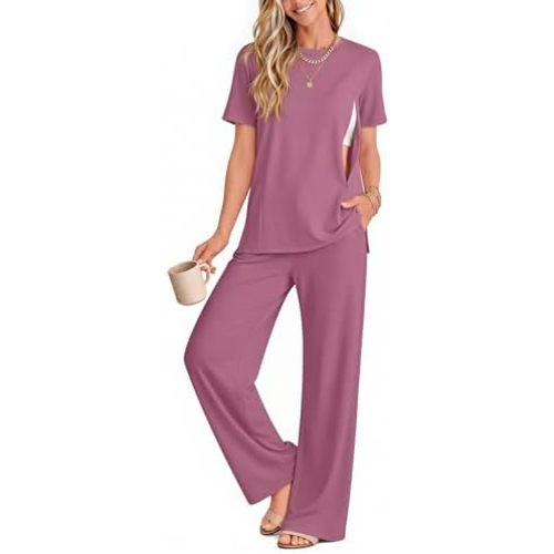 2 Piece Nursing Breastfeeding Set Maternity Pajamas with Hidden Zipper Postpartum Short Sleeve Lounge Outfit Set Pjs