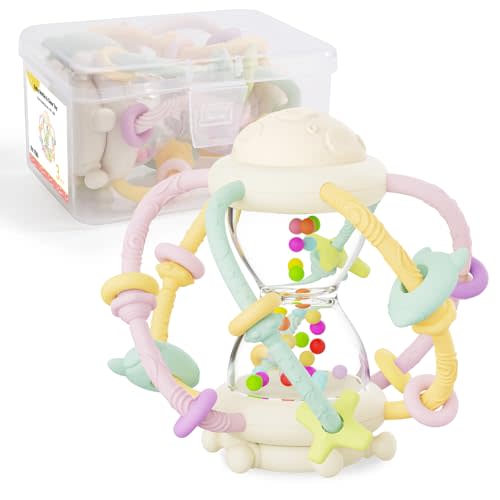Socub Baby Montessori Sensory Toys for 0-6 6-12 Months, Food Grade Teething Toys for Babies 3-6 6-12 12-18 Months, Newborn Infant Learning Developmental Rattle Toy for 6-12 Months Boys Girls(Beige)