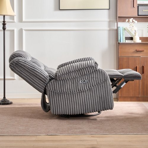 Oversized Winter Microplush Swivel Rocking Recliner Chair with Massage and Heating