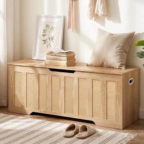 47.2" Storage Bench, Rattan-Style Storage Chest, Storage Cabinet with Handles, Toy Storage Box, for Living Room and Bedroom, Natural MCW24NL