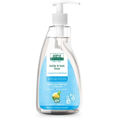 Aleva Naturals Hypoallergenic Bottle and Dishwash Liquid, Plant-Based & Fragrance-Free Formula, Dish Soap to Clean Baby Feeding Cups, Breast Pumps - 500 ml, 16.91 Fl Oz
