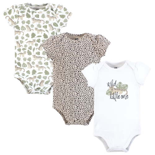 Hudson Baby Infant Girls Cotton Bodysuits 3-Pack, Wild Cheetah, 0-3 Months