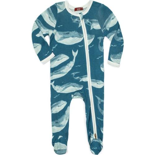 Blue Whale Zipper Footed Romper (3-6 M)