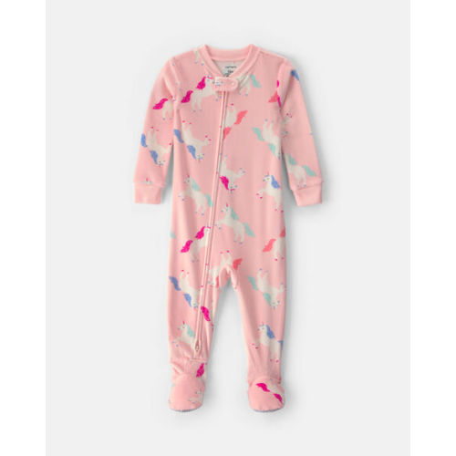 Baby Girl 1-Piece Unicorn 2-Way Zip DreamPlush Snug Fit Footed Pajama - Pink | Carter's