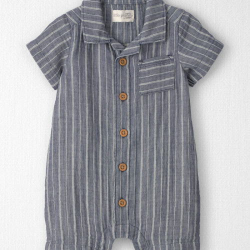Baby Gauze Short-Sleeve Romper in Navy | Carter’s Oshkosh Canada
