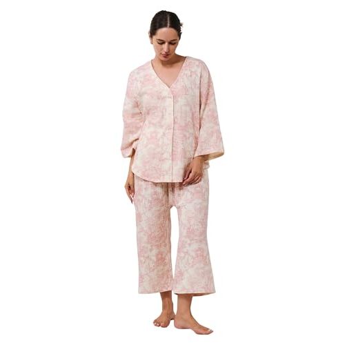 NOTHING FITS BUT 100% Cotton Muslin Gauze Nursing Set, 2 Piece Postpartum Pajamas for Nursing & Loungewear, Soft Pjs
