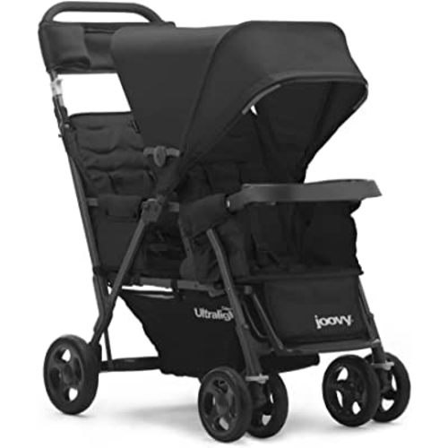 Joovy Caboose Too Ultralight Graphite Stand-On Double Stroller with Universal Car Seat Adapter, 3-Way Reclining Seats, Option to Use Rear Seat, Bench Seat, or Standing Platform