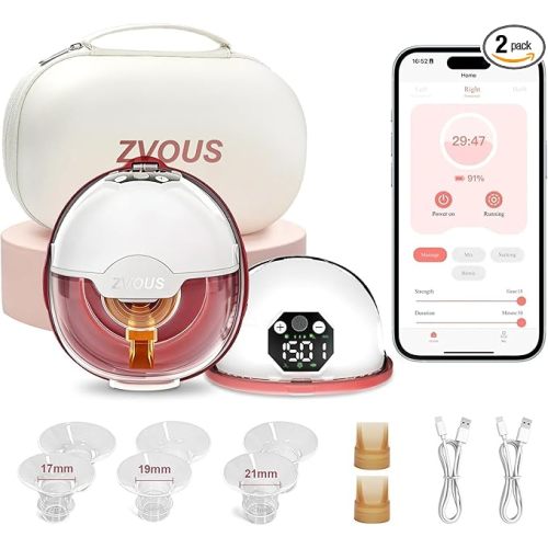 Hands Free Breast Pump Comfortable, Painless Strong Suction Power Rechargeable Electric Breast Pump Smart App Wearable Pump Leakproof 4 Modes Levels Wireless Pump for Driving Office Yoga Sleeping