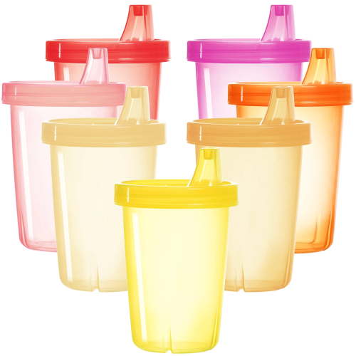 Youngever 7 Pack Kids Sippy Cups, Sippy Cups for Infant, Kids, Toddler, 7 Pink Color Sippy Cups