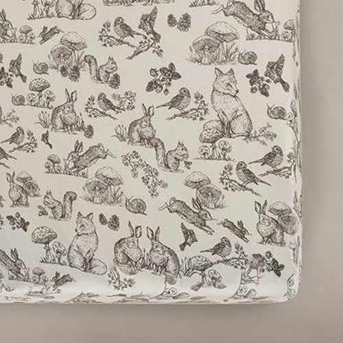 Oilo Crib Sheet, Breathable, Fitted, Organic Cotton Jersey, 300-Thread Count, Machine Washable, Fits Crib Mattresses and Toddler Beds (28" x 52" x 6"), Heirloom Organic Collection, Woodland Animals
