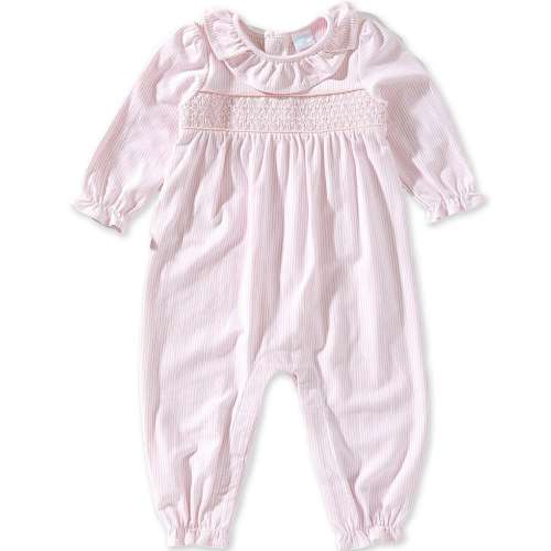 Edgehill Collection Baby Girls Ruffle Collar Long Sleeve Smocked Coverall